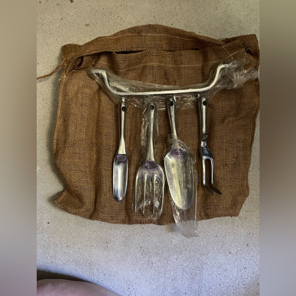 Restoration Hardware Stainless Steel Serving Utensil Set with Wall Rack - Silver